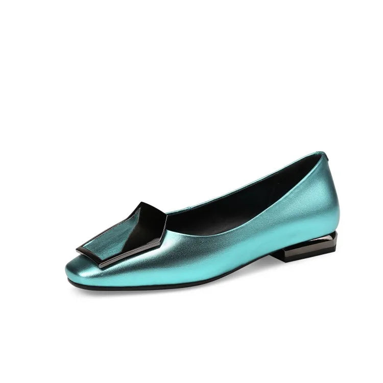 NEW Autumn/Spring Women Pumps Genuine Leather Shoes for Women Square Toe Low Heel Shoe Concise Slip-on Plus Size Handmade Shoes