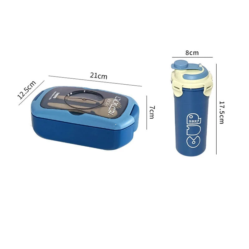 2Pcs Microwave Safe PP Lunch Box Set 750ML Separated Bento Container With 450ML Portable Water Bottle Leak‑Proof Dinnerware
