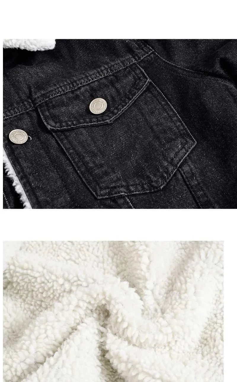 Autumn/Winter New Fashion Solid Color Lamb Wool Denim Jacket Men's Casual Thick Warm High Quality Plus-Size Jacket M-3XL