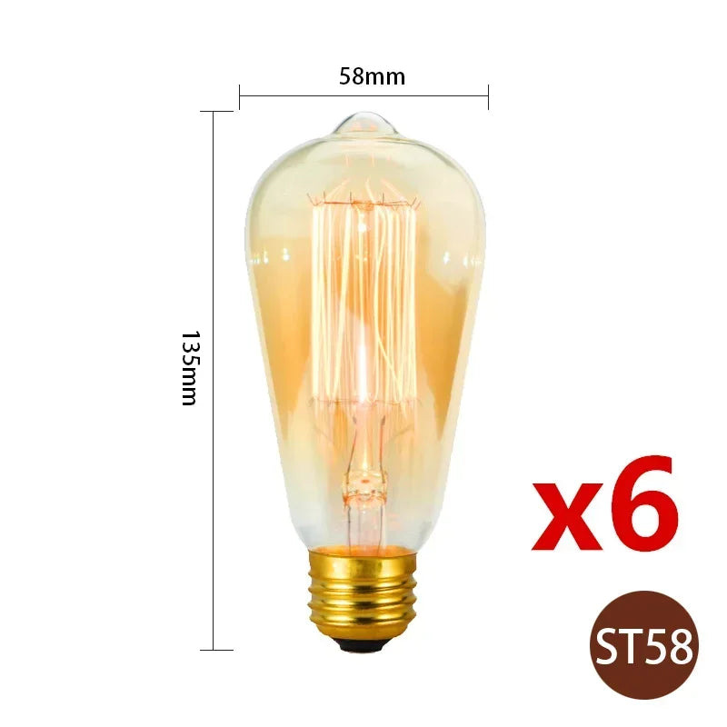6pcs/lot Retro Edison Bulb C35 T45 ST64 G80 G95 A60 Filament Light 40W E27 Vintage Ampoule Incandescent Lamp Decorative Lights