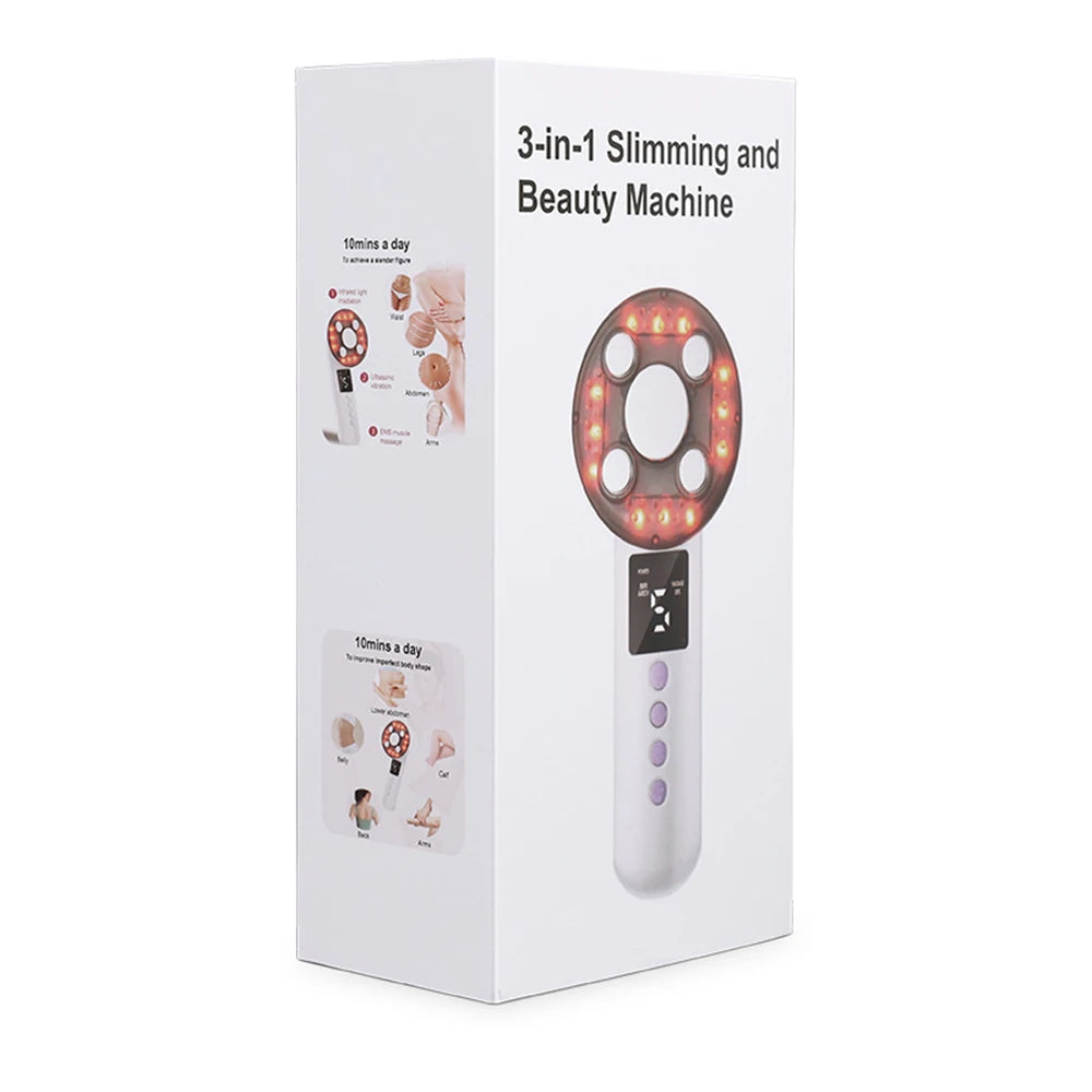3 IN 1 EMS Ultrasound Machine Body Slimming Vibrating Massager Anti-Cellulite Fat Burner Facial RF Infrared EMS LED Light Device