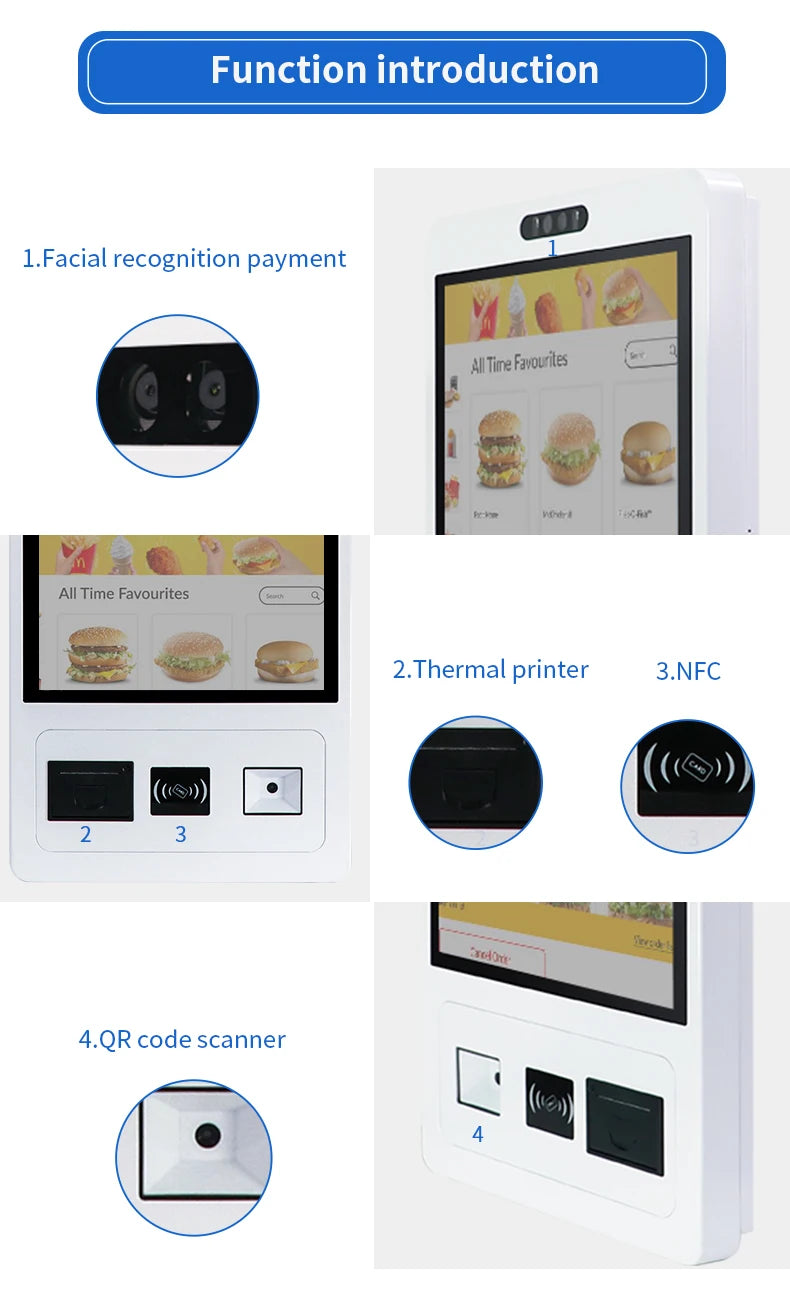 Function Self Service Ordering Totem Machine Wall With Barcode Scanner and Printer Desktop Payment Kiosk 21.5" 23.8" Multi
