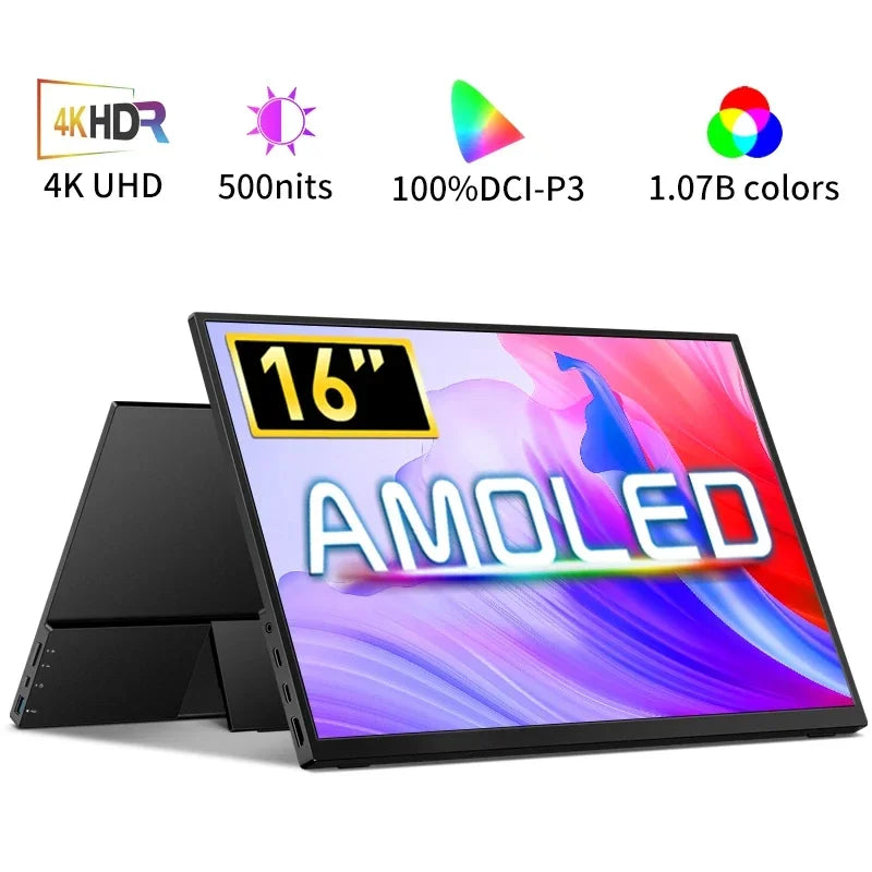 16 Inch 4K AMOLED Touch Screen Portable Monitor 3840*2400P 100%DCI-P3 500Nit 10Bit 100000:1 Display For PC Laptop Phone PS5 Xbox