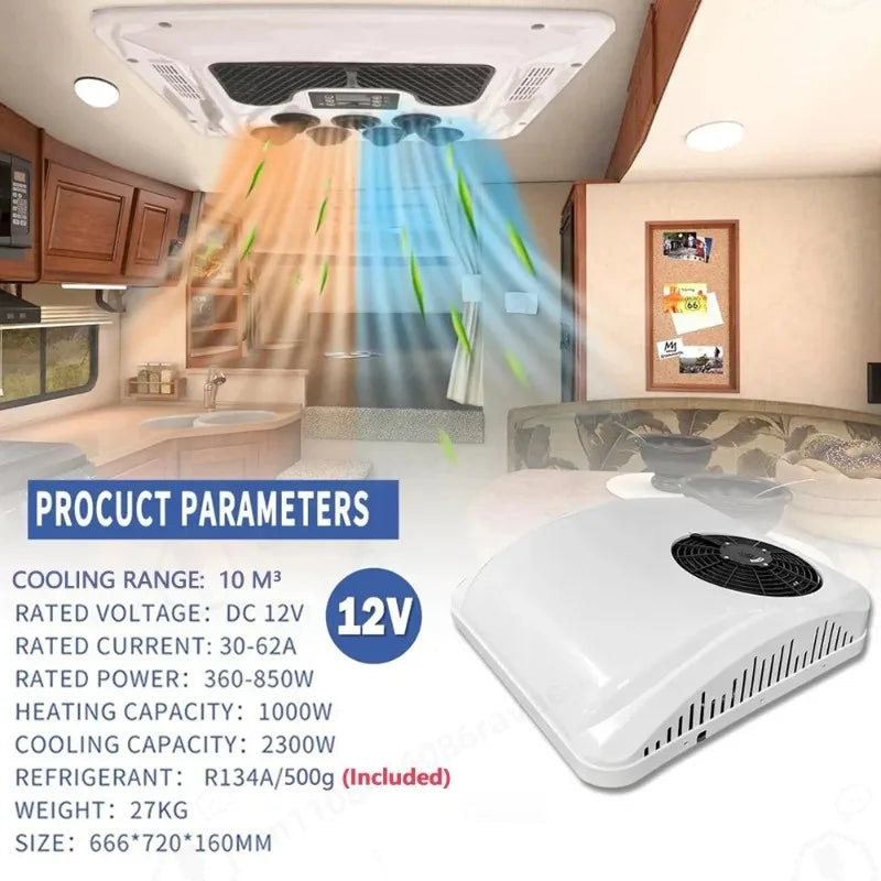 12V Heating and Cooling Automotive Air Conditioning Portable RV Rooftop Air Conditioner Electric Parking Unit for Car Truck Van