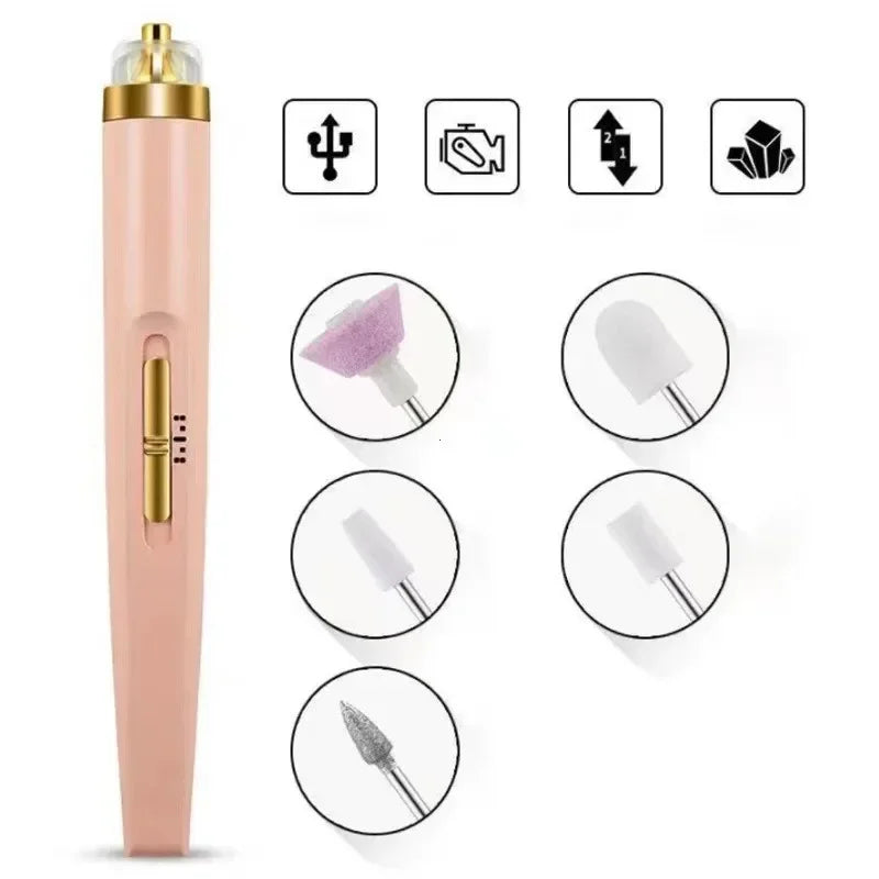 Nail Polishing Machine Electric Nail Grinder With Light Portable Mini Electric Manicure Art Pen Tools With Bag For Gel Removing