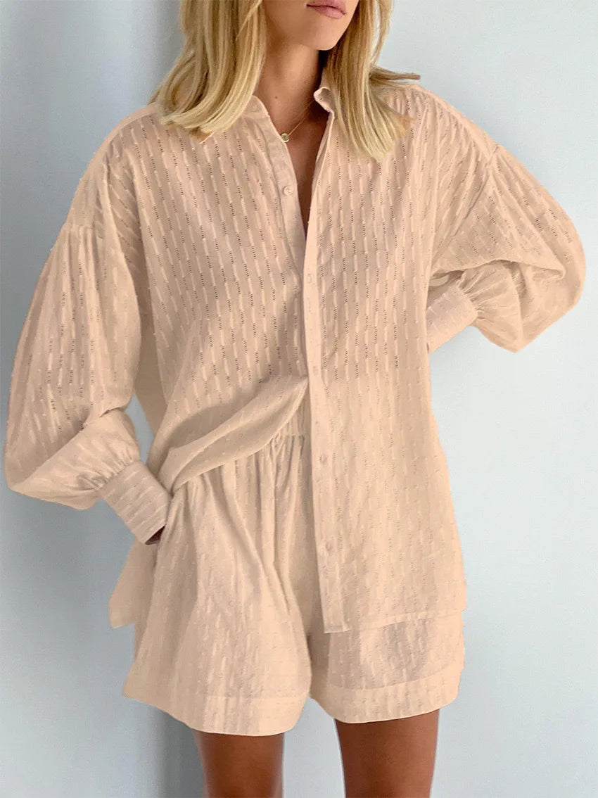Women's Two Piece Set Outfits Summer Fashion Loose Shorts Long Sleeved Elegant Shirt 2 Piece Sets Suit For Women Streetwear 2026