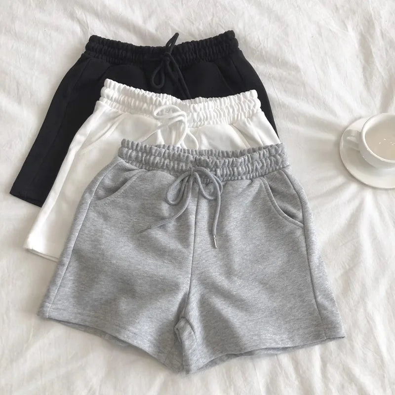 Womens High Waist Sporty Shorts Elastic Waist Loose Fit Versatile Three Quarter Length Hot Pants Summer Outdoor Breathable Short