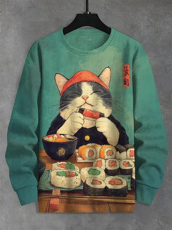 Men's Animal Cat Sweatshirt Long Sleeved Sweatshirt O-Neck Fashion Cool Daily 3D Printed Japanese Art Prints Casual Sweatshirt