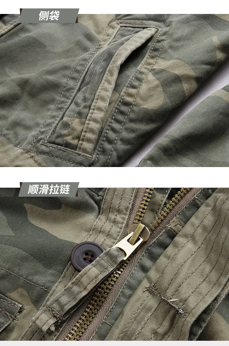 Men Camo Cargo Jacket Autumn Heavyweight Wash Cotton Windbreaker Jacket Military Camouflage Outdoor Sportswear Coat Multi Pocket