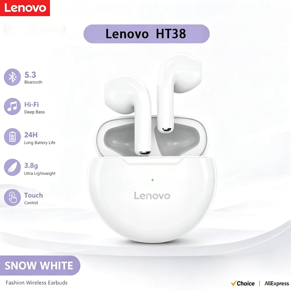 Original Lenovo HT38 Wireless Headphones TWS Bluetooth Earphones HD Stereo Game Call Noise Reduction Earbuds Music Sport Headset