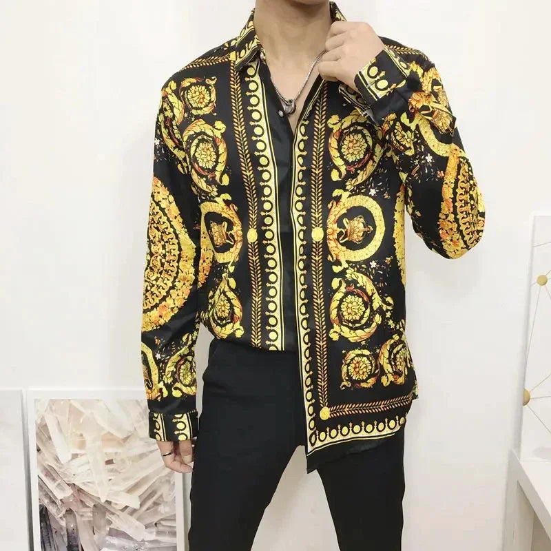 Stylish Baroque Long-sleeved Shirt Neo-retro Pattern Mens Casual Shirt Print Comfortable Breathable Camisas Mangas Largas Hombre