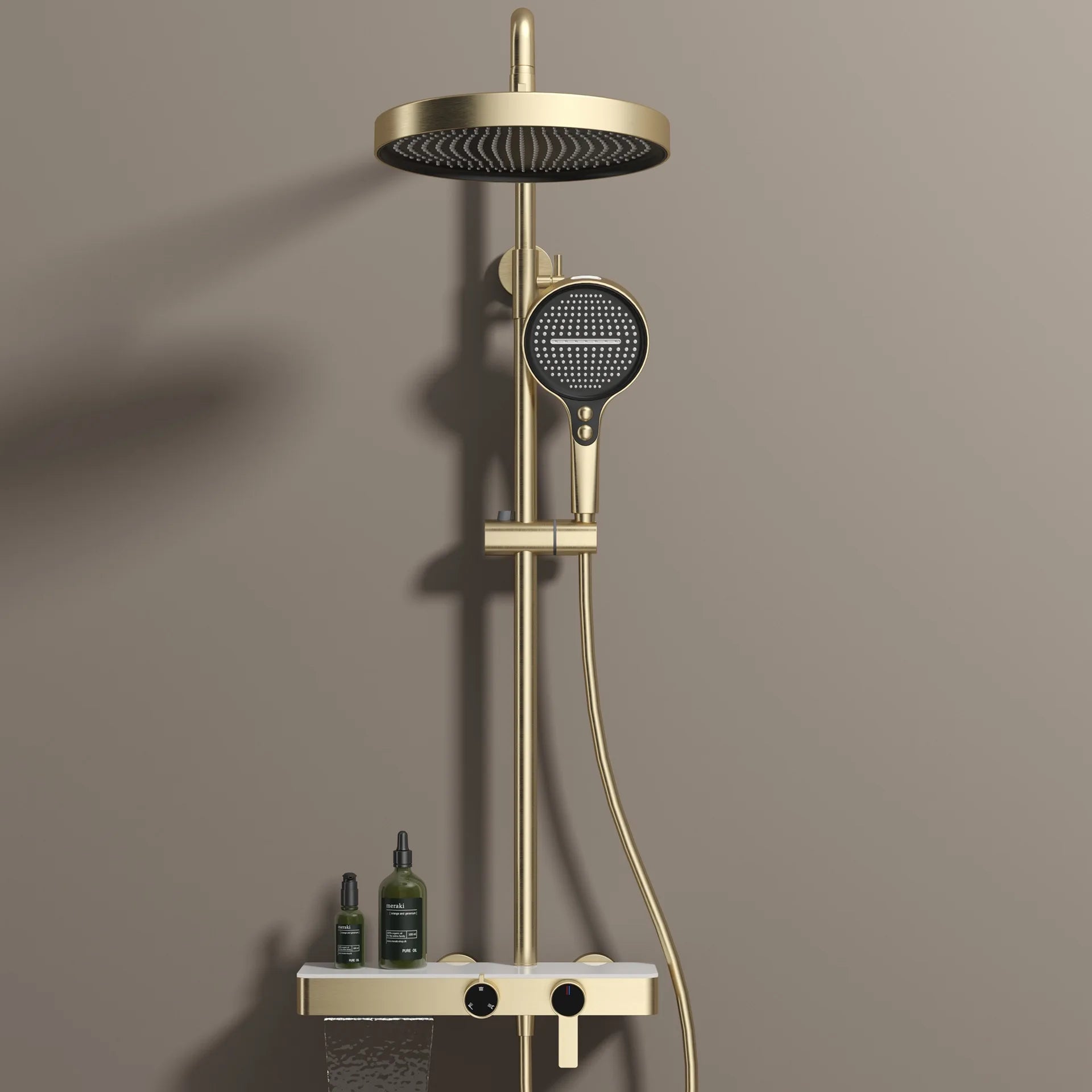 KEMAIDI Rose Gold Bathroom Shower Set Rainfall Hot And Cold Control Multifunctional Bath Shower Faucet System W/ Hand Shower