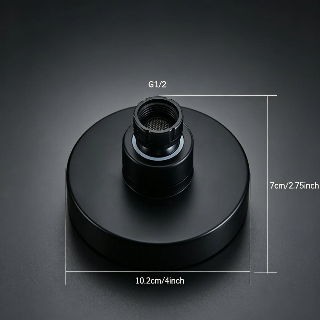 Modern Matte Black High Pressure Rainfall Shower Head with Wall Arm Large Round Fixed Overhead Spray Soft Silicone Jets