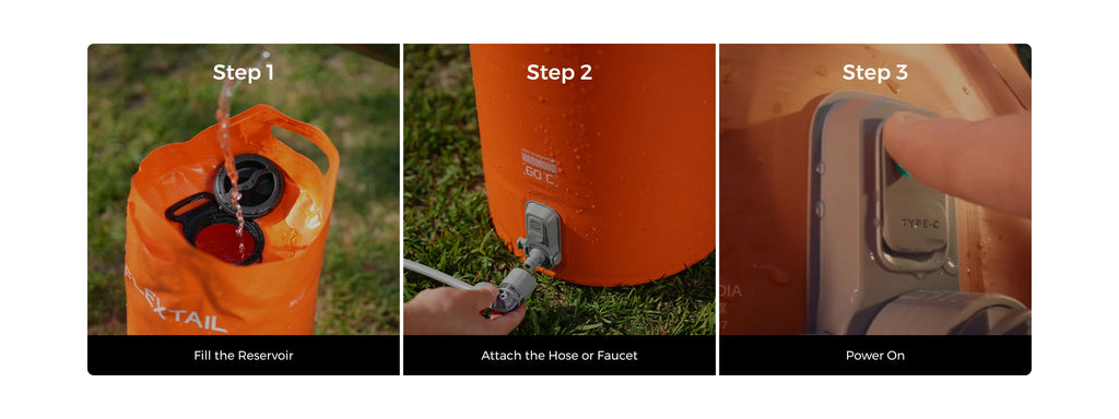 FLEXTAIL TINY SHOWER BUCKET/BAG - 20L Outdoor Water Reservoir with Built-in Pump, Automatic Dispensing, Two-Speed Adjustment