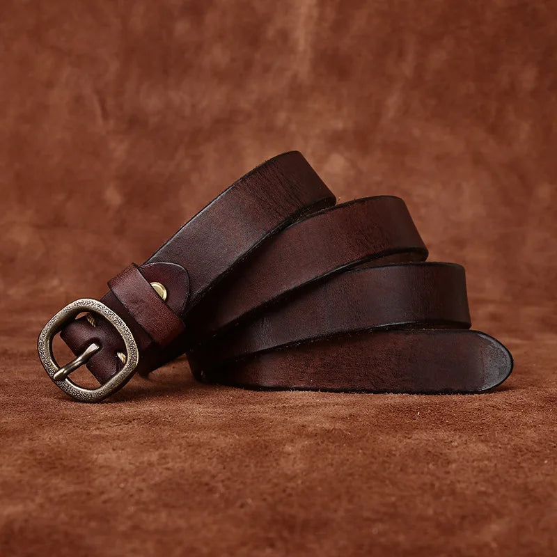 2.3CM Ladies Pure Cowhide Copper Buckle Genuine Leather Casual Jeans Thin Belt Women High Quality Retro Luxury Female Waistband