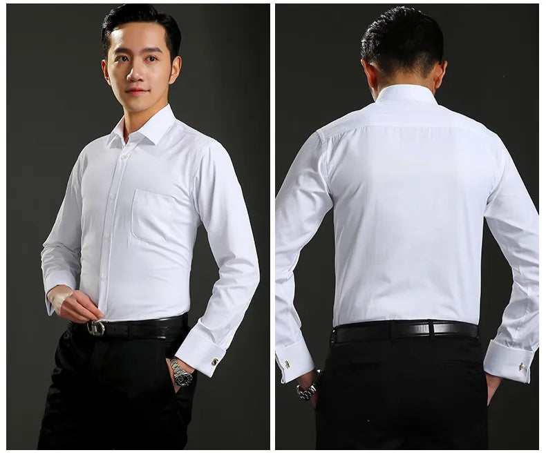 2025 Classic Regular Fit White French Cufflinks Men's Business Dress Long Sleeve Shirt Lapel Men Social Shirt