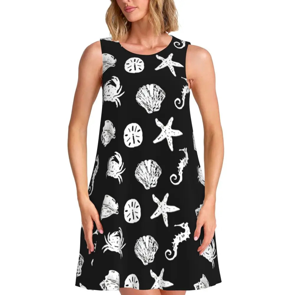 Beach Print Casual Dress Tropical Palm Tree Sleeveless Sexy Dresses Women Crew Neck Streetwear Dress Summer Graphic Clothing