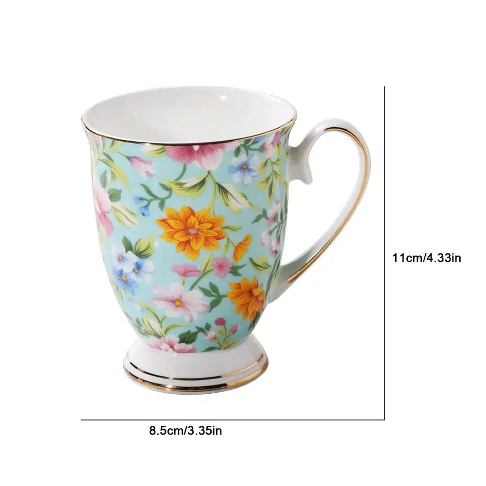 Classical Retro Bone China Mugs Large Capacity Ceramics Breakfast Milk Coffee Mug Pastoral Flower Tea Cup Home Office Drinkware