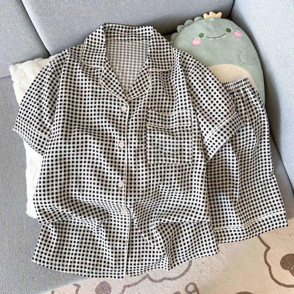 Summer 2026 New Short-Sleeved Shorts Pajamas Women's Cartoon Cute Girl Cardigan Set Ladies Sleepwear Breathable Homewear
