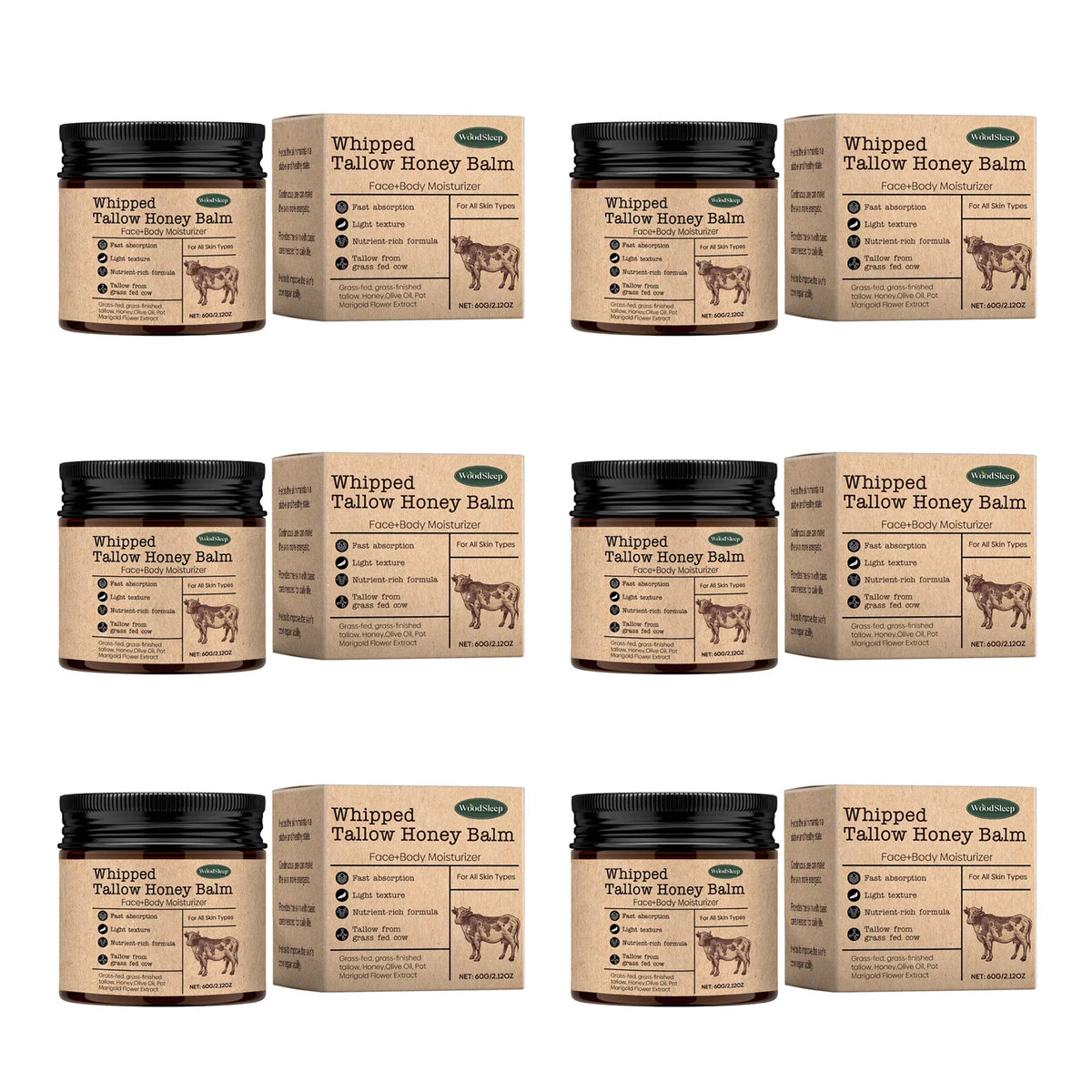 WoodSleep Beef Tallow Paste Deeply Moisturizer Brightening Wrinkle Remover Grass Fed Tallow Wild Honey Face Body Cream Skin Car