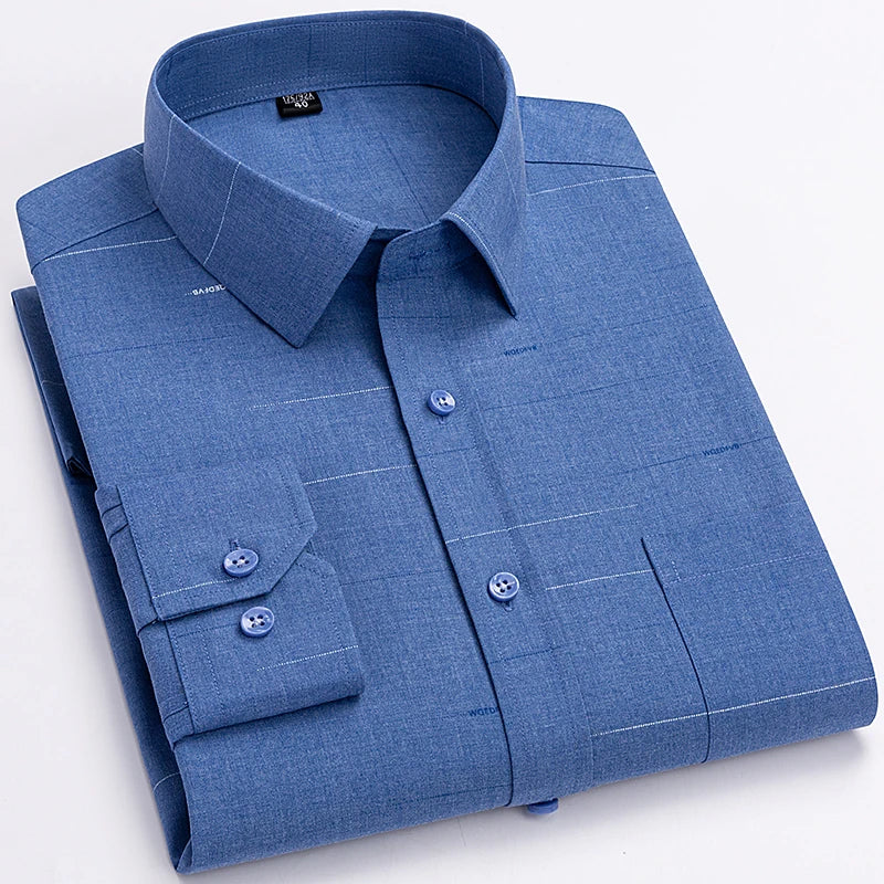 High Quality Men's Shirts Spring Autumn Long Sleeve Wrinkle Resistant Non Ironing Stripe Man Clothing  Big Size 5XL 6XL 7XL