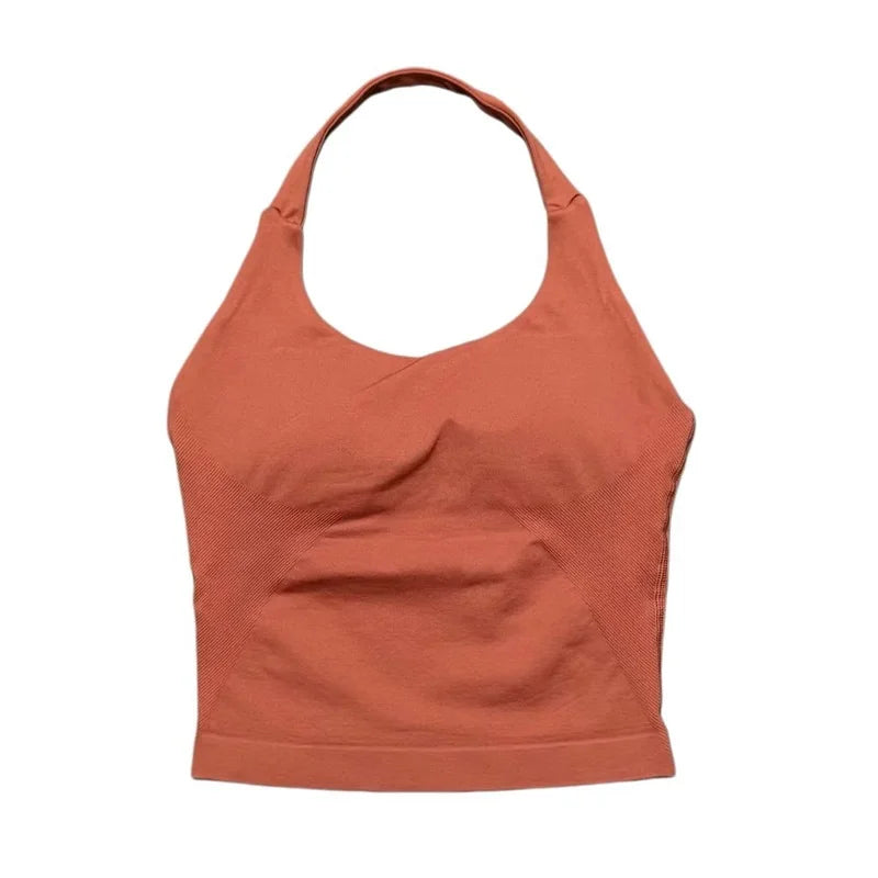 HISTELLO Sports Halter Top Seamless Women Sexy Yoga Clothing Backless Gym Tank Tops Push Up Workout Vest Running Fitness Bra Top