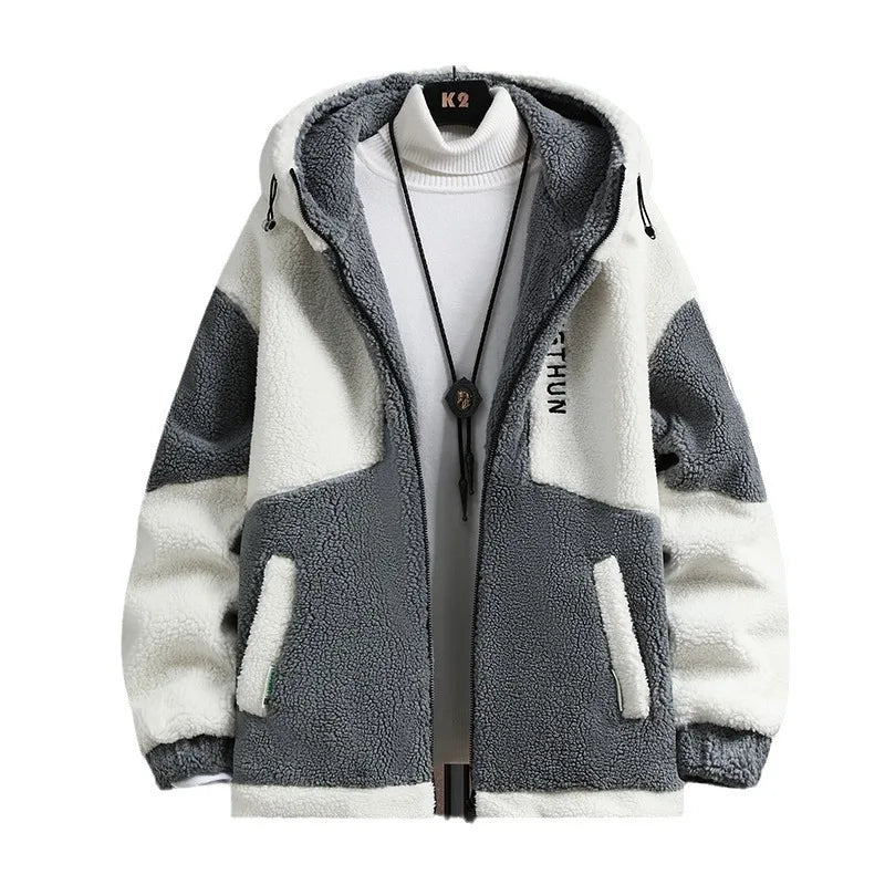Men's Outdoor Casual Hooded Jacket Men's Autumn and Winter Fashionable Warm and Cold Resistant Full Zipper Loose Jacket Jacket