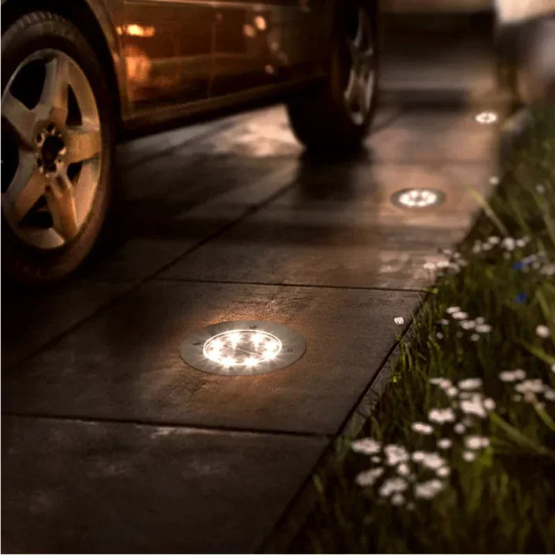 4Pcs LED Solar Garden Lights Outdoor Lighting Floor Lamps 8 LED Underground Deck Light Solar Powered Panel Garden Spot Lights
