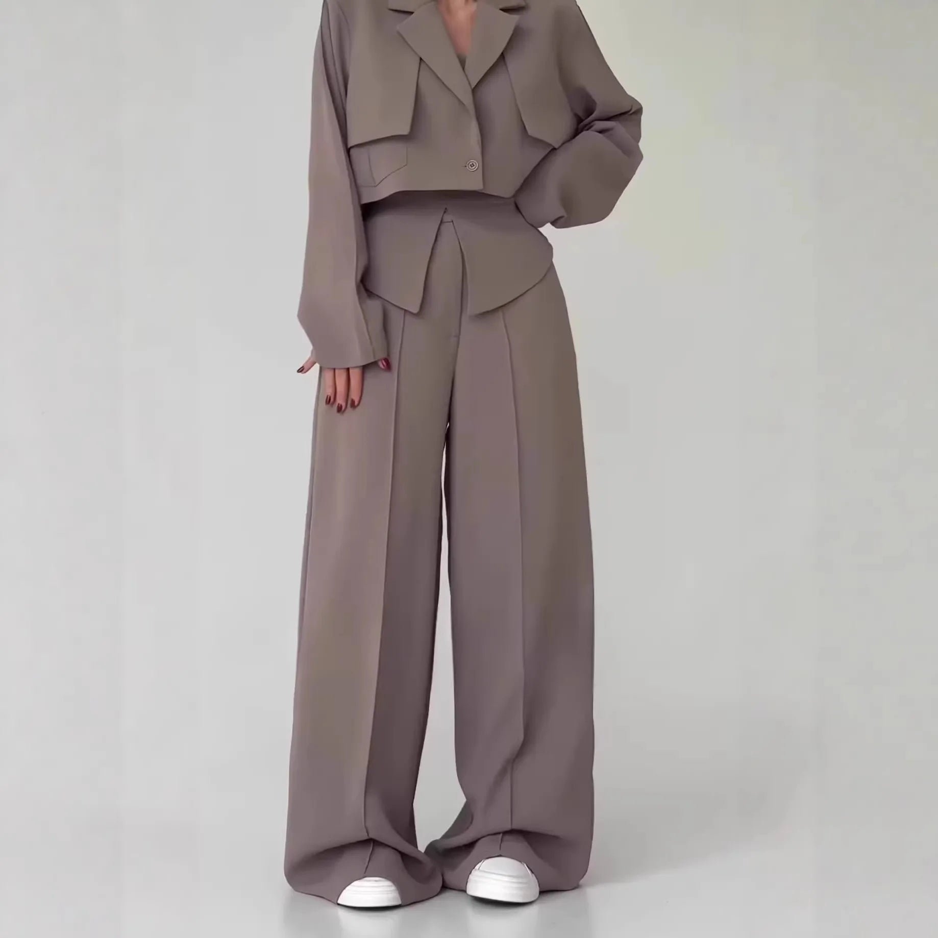 Pant Set Women 3 Piece Sets Lapel Full Sleeve Blazers Plain Sling Top Wide Leg Long Pants Splice Y2k Streetwear Work Summer 2026