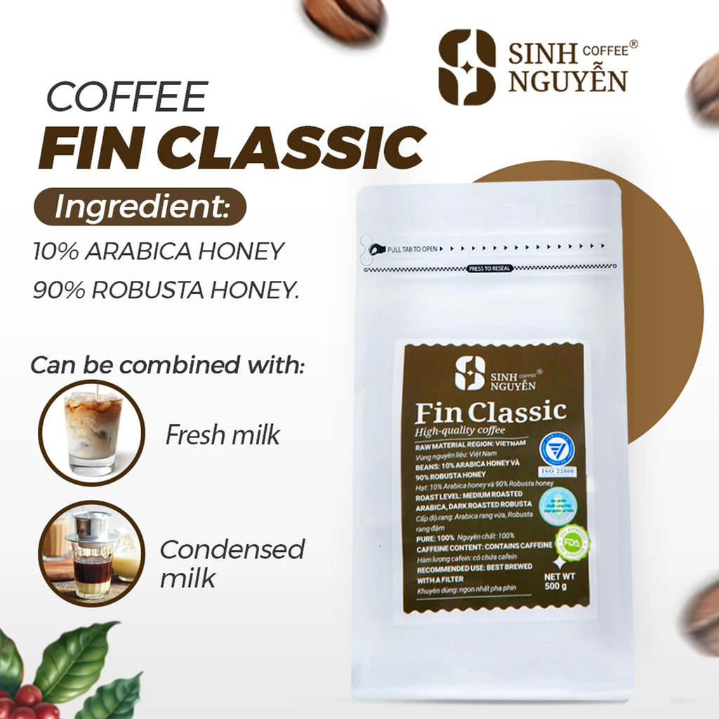 Sinh Nguyen Coffee Vietnam Robusta Arabica Blend Coffee Beans-Premium Wholesome Sweet Taste 2-Layer Valve Bag Packaging Roasted