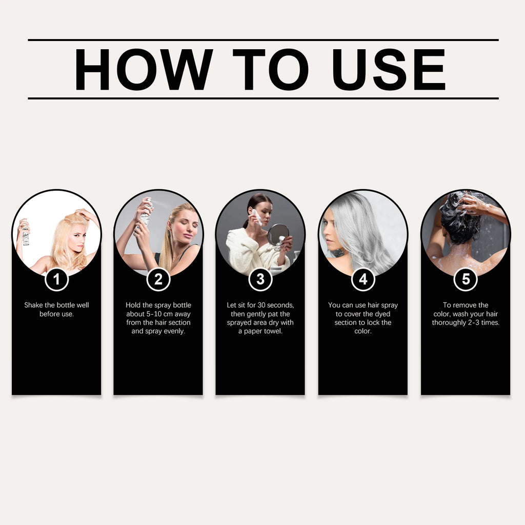 Silver Hair Spray Metallic Texture Hairstyle Customization Long Lasting Color Even Coloring Plant Formula Antioxidant Hair Dye