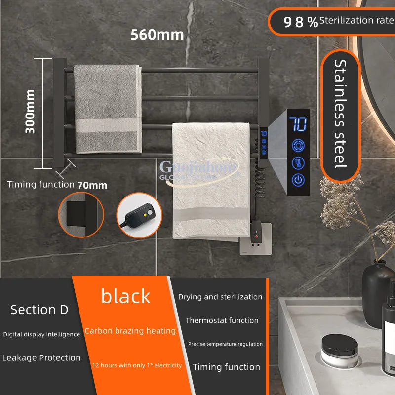 Bathroom Accessories; Stainless Steel Towel Dryer with Digital Display Temperature Control Electric Heated Towel Rack.