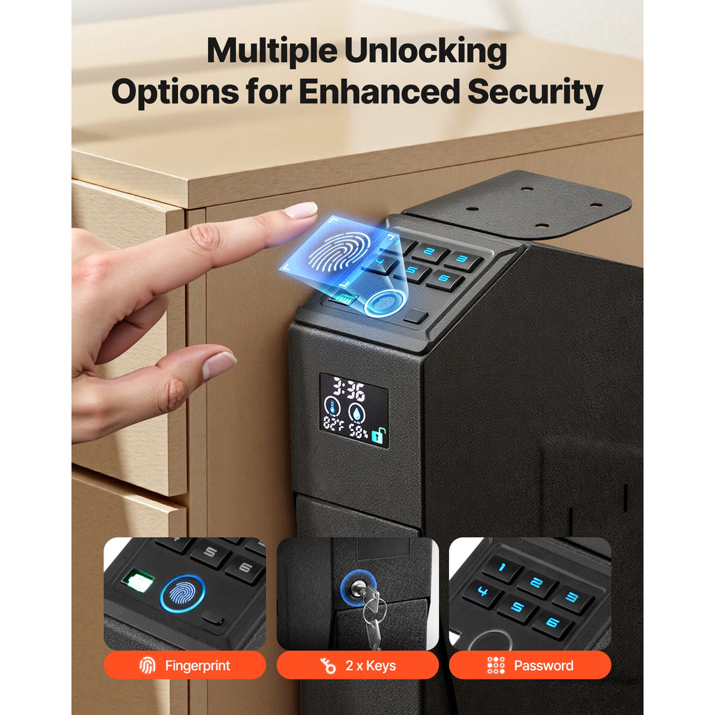 SucceBuy  Safe Slider Safe with Screen Fingerprint/Password/Key 3-Way Quick Access Case Box with LED for Nightstand Bedside Desk