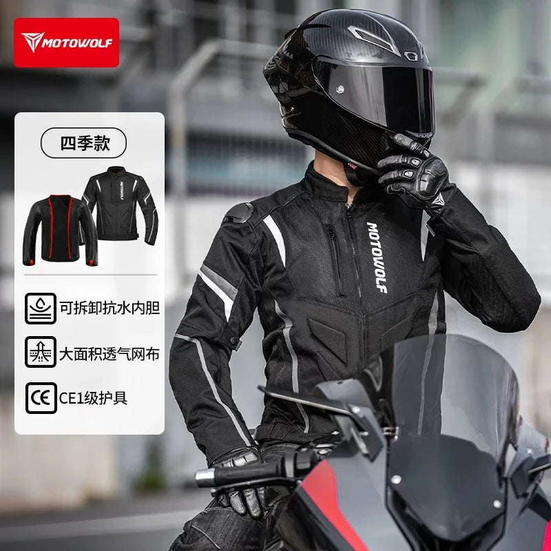 MOTOWOLF Men Motorcycle Riding Jacket Removable Waterproof Thermal Liner Windproof Anti‑Fall Motorbike Touring Racing Coat