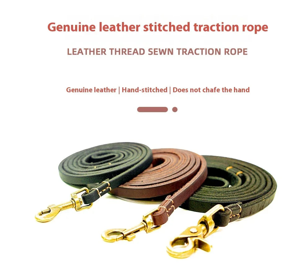 2025 New Top Grain Leather Dog Leash Genuine Cowhide Traction Rope Durable Pet Tether for Small to Medium Sized Pets