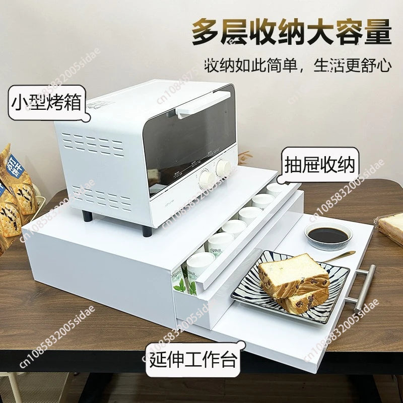Kitchen Pull-out Tray Microwave Oven Rack Drawer Board Countertop Storage Organizer For Home Appliance Space Saving