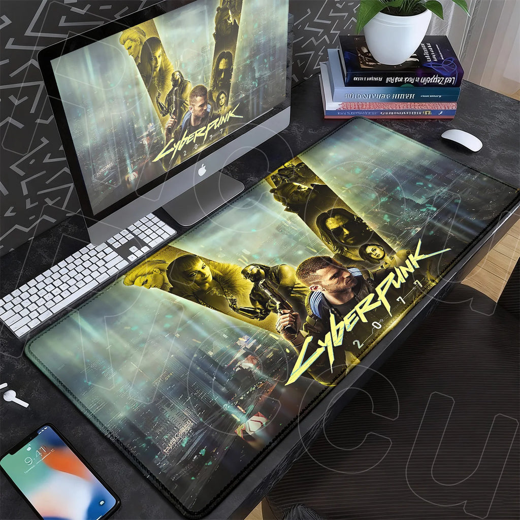 Black Gaming Mousepad XXL Rubber Non-slip Office Deskmat Anime Girl Playmat C-Cyberpunks Style Lock Edge PC Keyboard Accessories