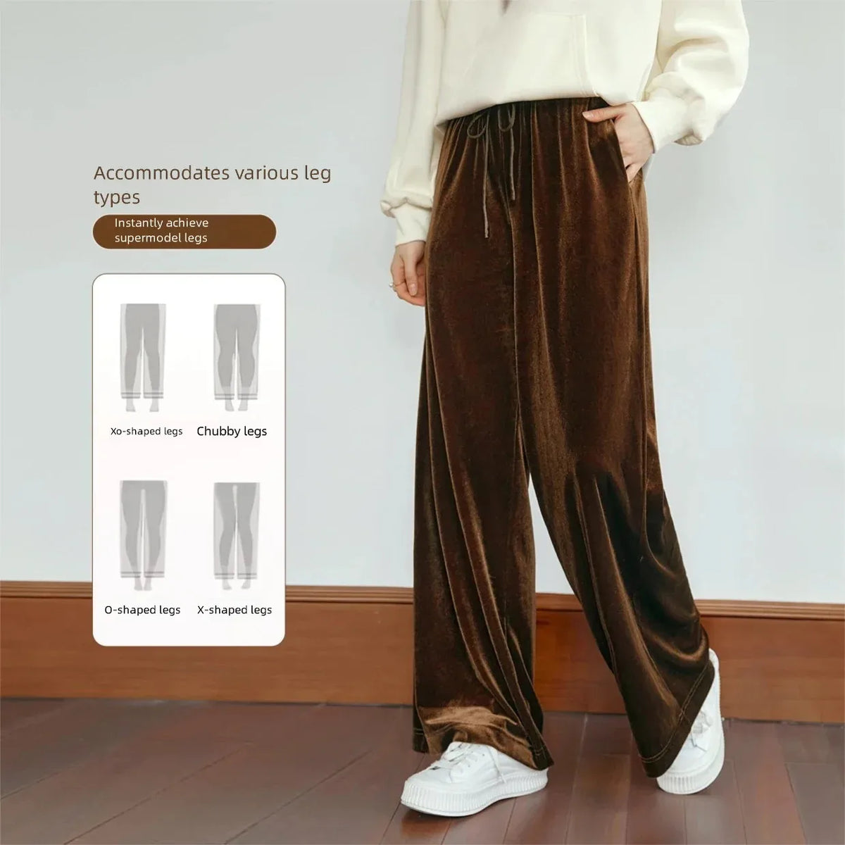 OLrain Velvet Drawstring Baggy Sweatpant Woman 2026 Autumn Casual Retro High Waist Wide Leg Long Pants Women Trousers M56QK85138