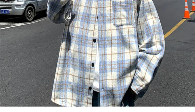 Men's Plaid Long Sleeve Shirt Loose Fit Thin Style Autumn Spring Casual Wear Sun Protection Outerwear Classic Check Pattern