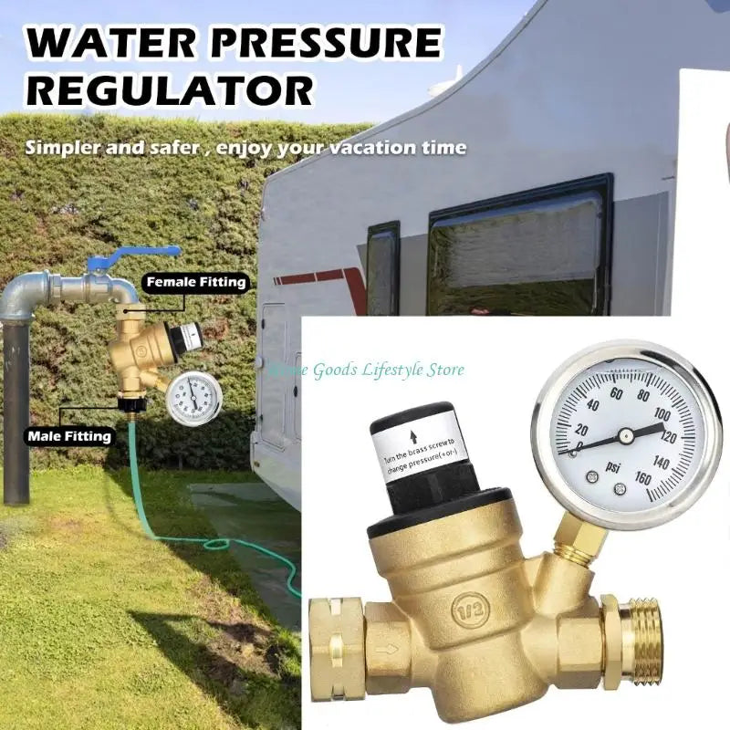 E74E Water Pressure Regulator Water Pressure Reducer for Campers Knob Adjustable