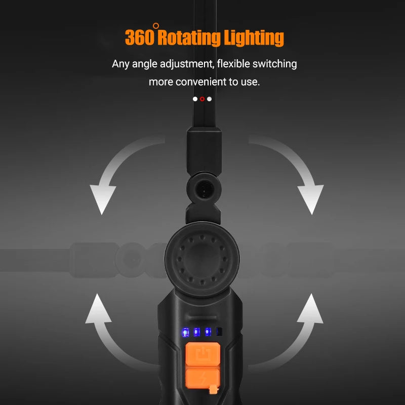 Multifunctional COB LED Flashlight Portable Magnetic Work Light Lantern USB Rechargeable Emergency Repair Camping Torch Lamp