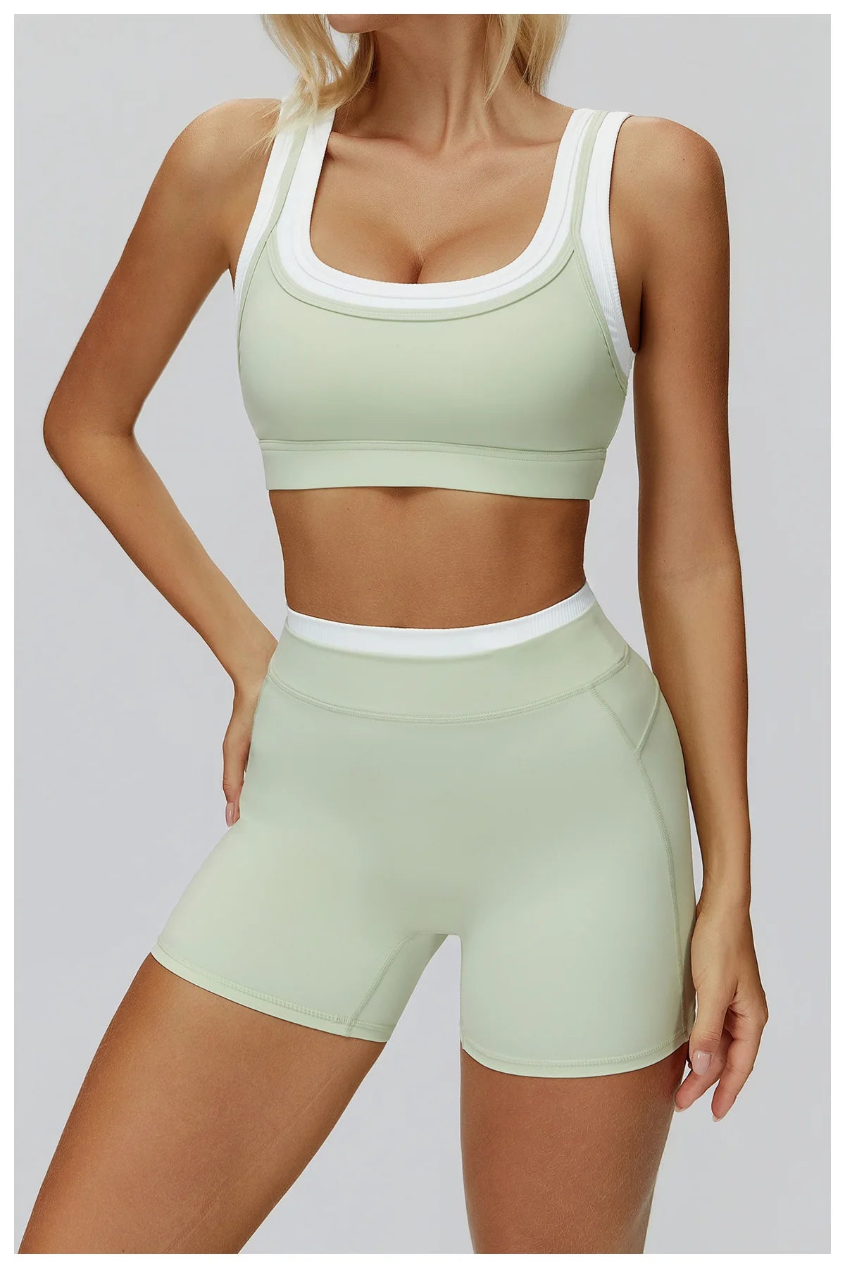 Custom LOGO Women's Naked Fake Two-piece Sports Vest Threaded Contrast Yoga Bra Running Fitness Clothing Top