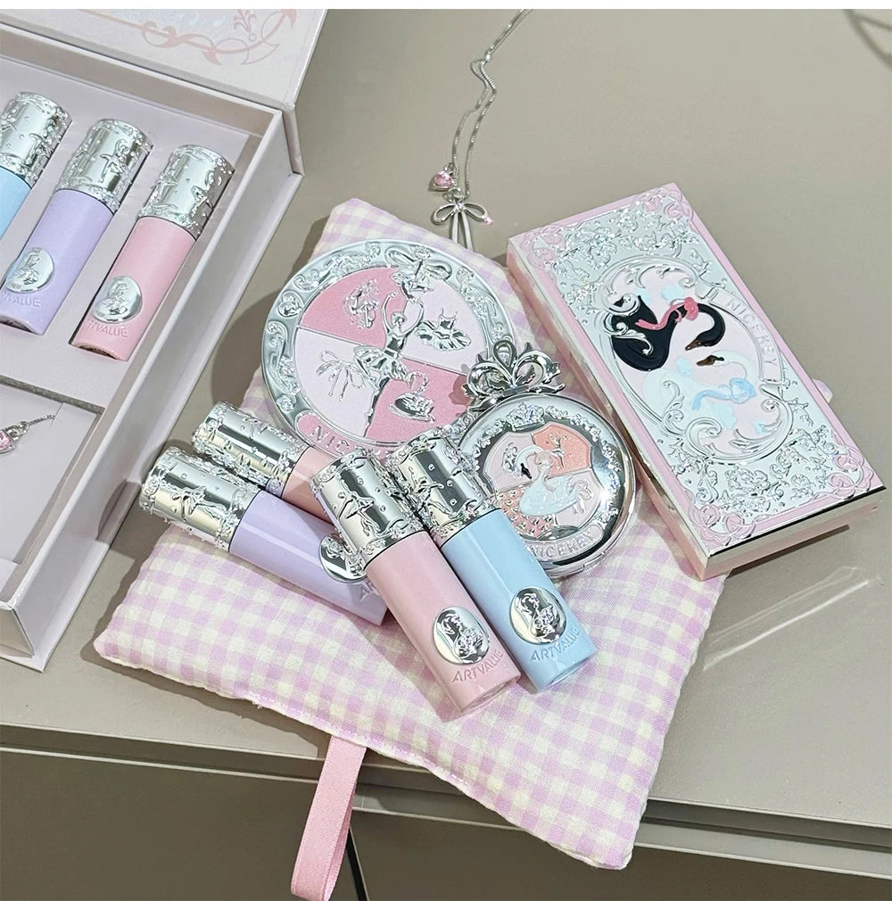 NICEKEY Face Makeup Sets Include 4 Lipgloss,1 Blush,1 Pressed Powder,1 Eyesshadow Palette,1 Contour Palette With Necklace Gift