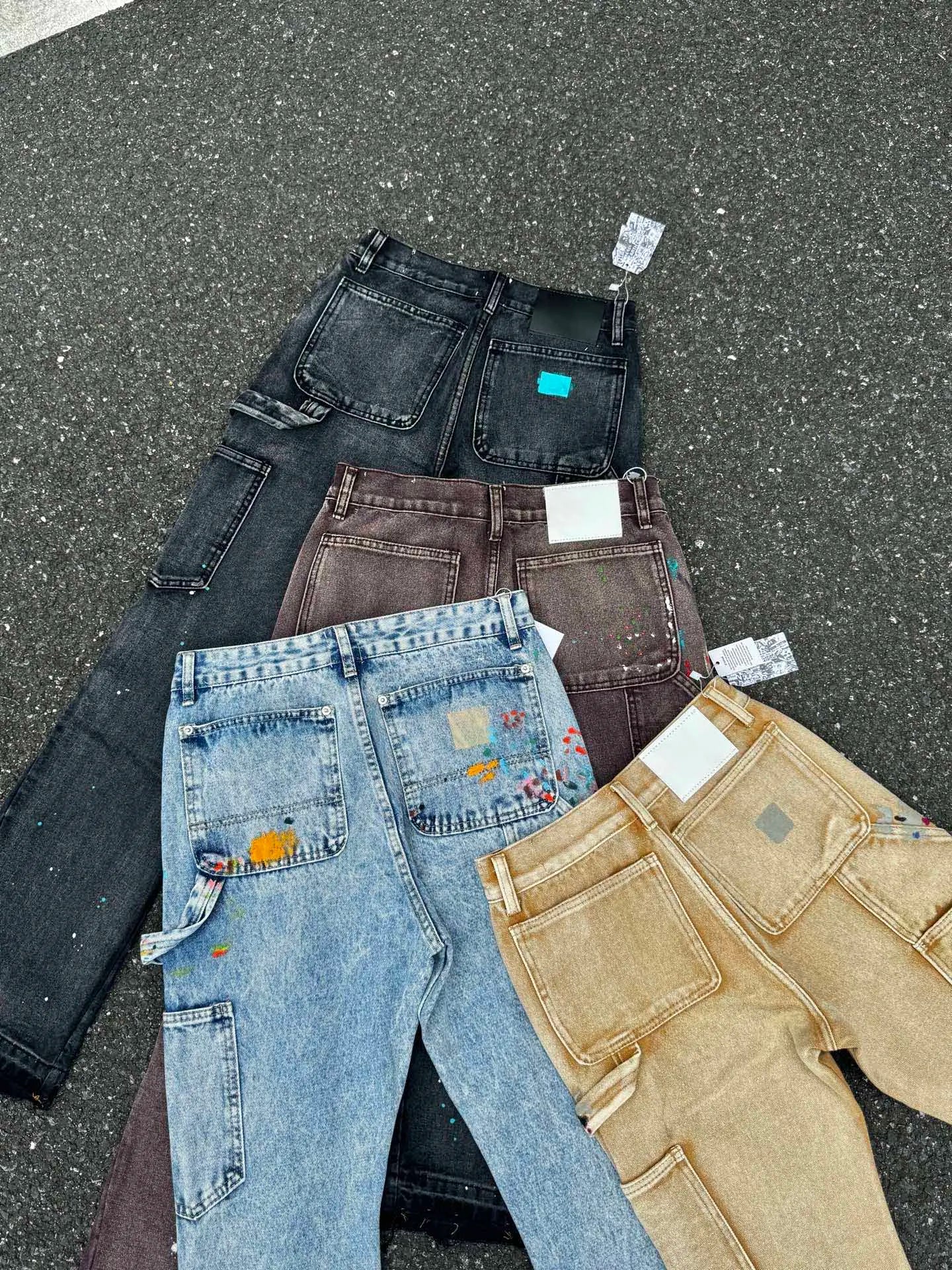 2025 Top Quality GPT Retro Distressed Soiled Ink-splashed Flared Jeans Men Casual Staight Washed Jeans Denim Pants Trousers