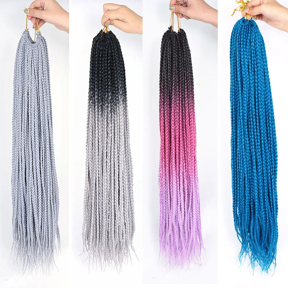 White 3X Box Braids Synthetic Crochet Hair 24Inch Crochet Braiding Hair Extensions Goddess Silver Blonde Braid Pre Looped Hair