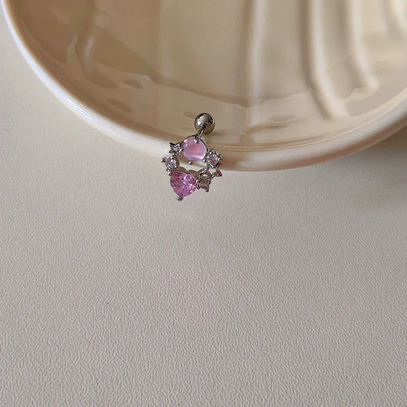 1 PCS New Fashion Cute Pink Zircon Crystal Ear Bone Nail 316L Medical Titanium Steel Earrings for Women Y2K Punk Jewelry