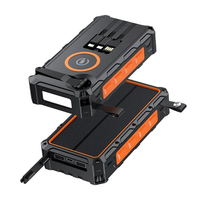 Portable Hand Crank Solar Power Bank With LED Light 20000mAh Large Capacity Fast Charging Powerbank Externala Battery Charger