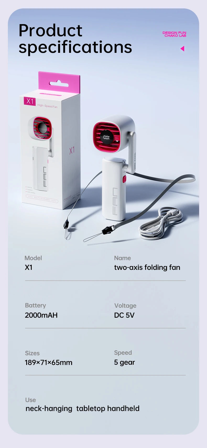 3-in-1 Foldable Rotating Fan (USB-Charged) Powerful airflow at 16,000 RPM, 120° rotation, suitable for various settings