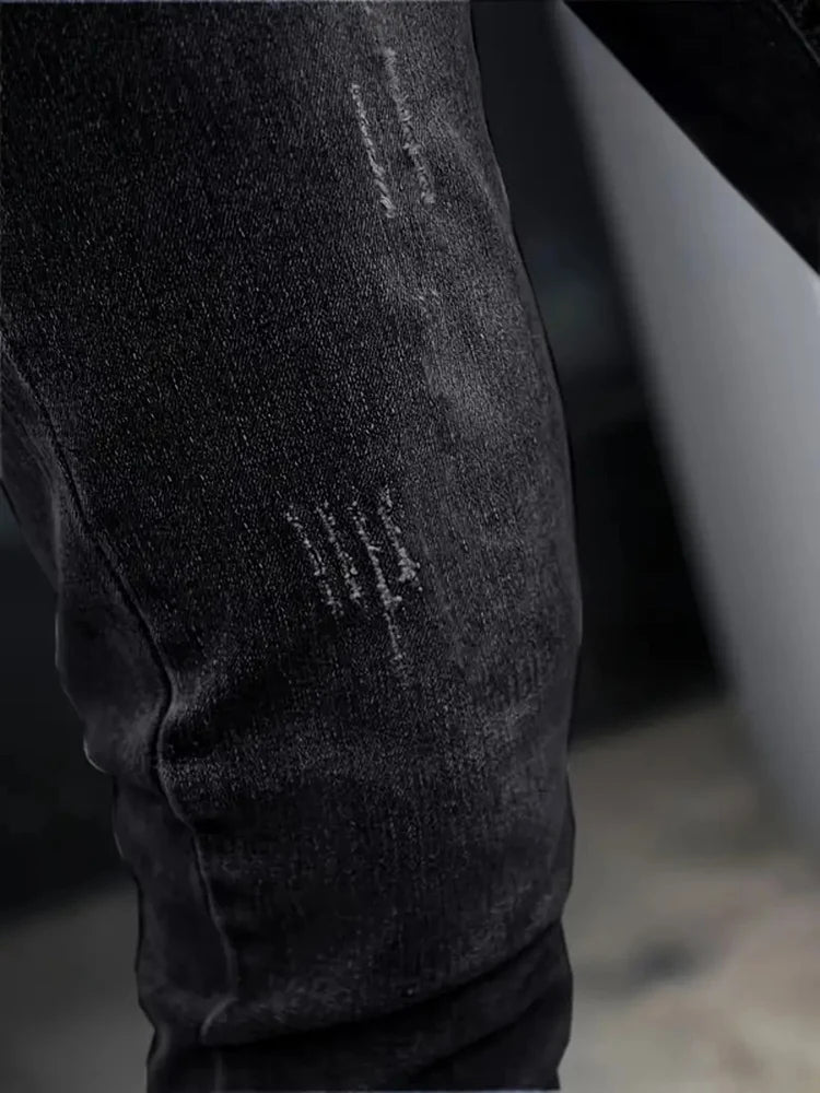 2025 Men's Slim Four-Season Washed Fashion Jeans Stretch Slim Fit Light Blue Gray Black Casual Denim Pants