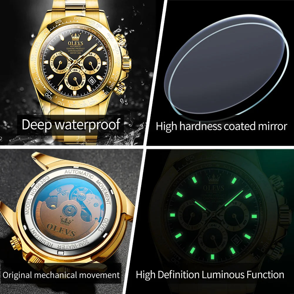 OLEVS 6638 Men Watch Classic Multifunctional Dial Waterproof Luminous Watches Fully Automatic Mechanical Male Wristwatch